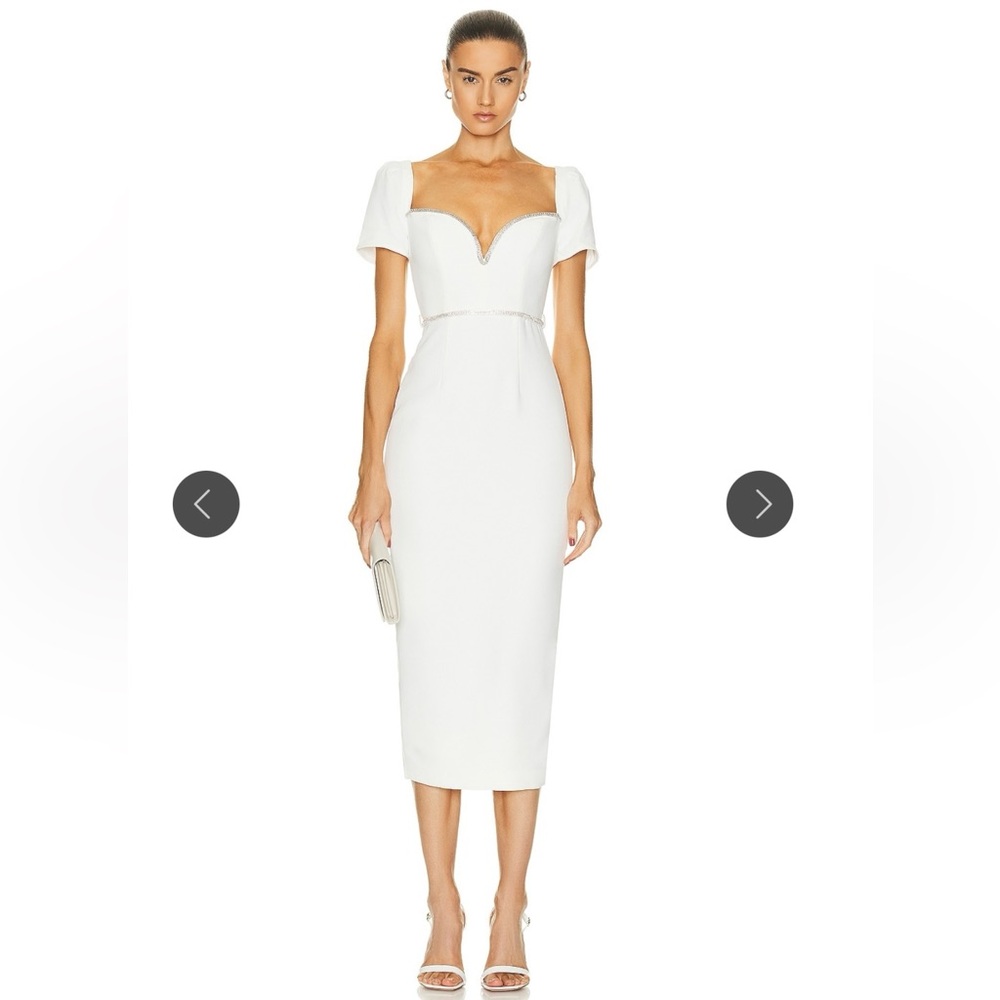 ▪️NWT Self-Portrait White Diamante Trim Split Midi Dress